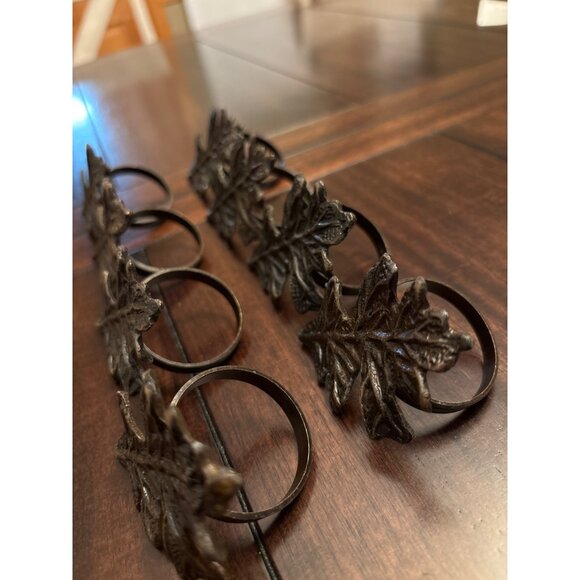 Set Of 8 Vintage Style Leaf Napkin Rings Metal Autumn Decor Table Setting - Picture 4 of 4